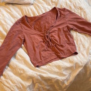 Lace up quarter sleeve crop top